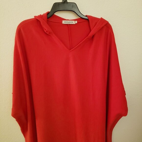 Misslook Oversize Red Hooded Wool  Blend Poncho Top Fits up to 2x EUC - Picture 2 of 7